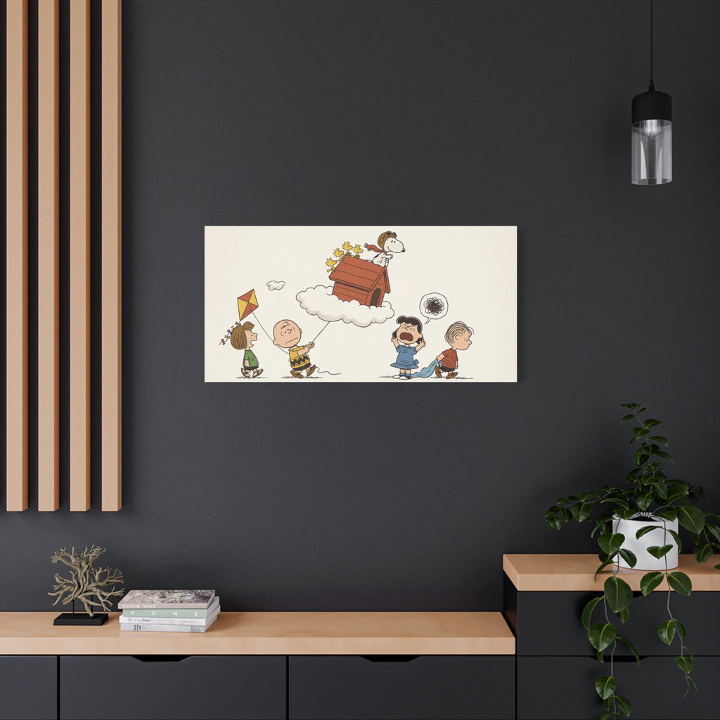 Flying Doghouse Peanuts Characters Canvas