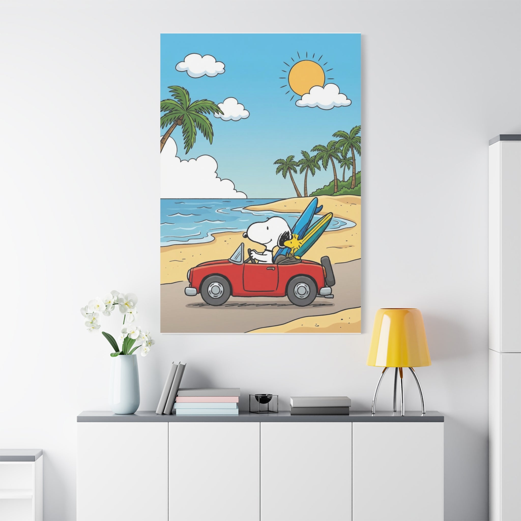 Snoopy Surfboard Beach Drive Canvas