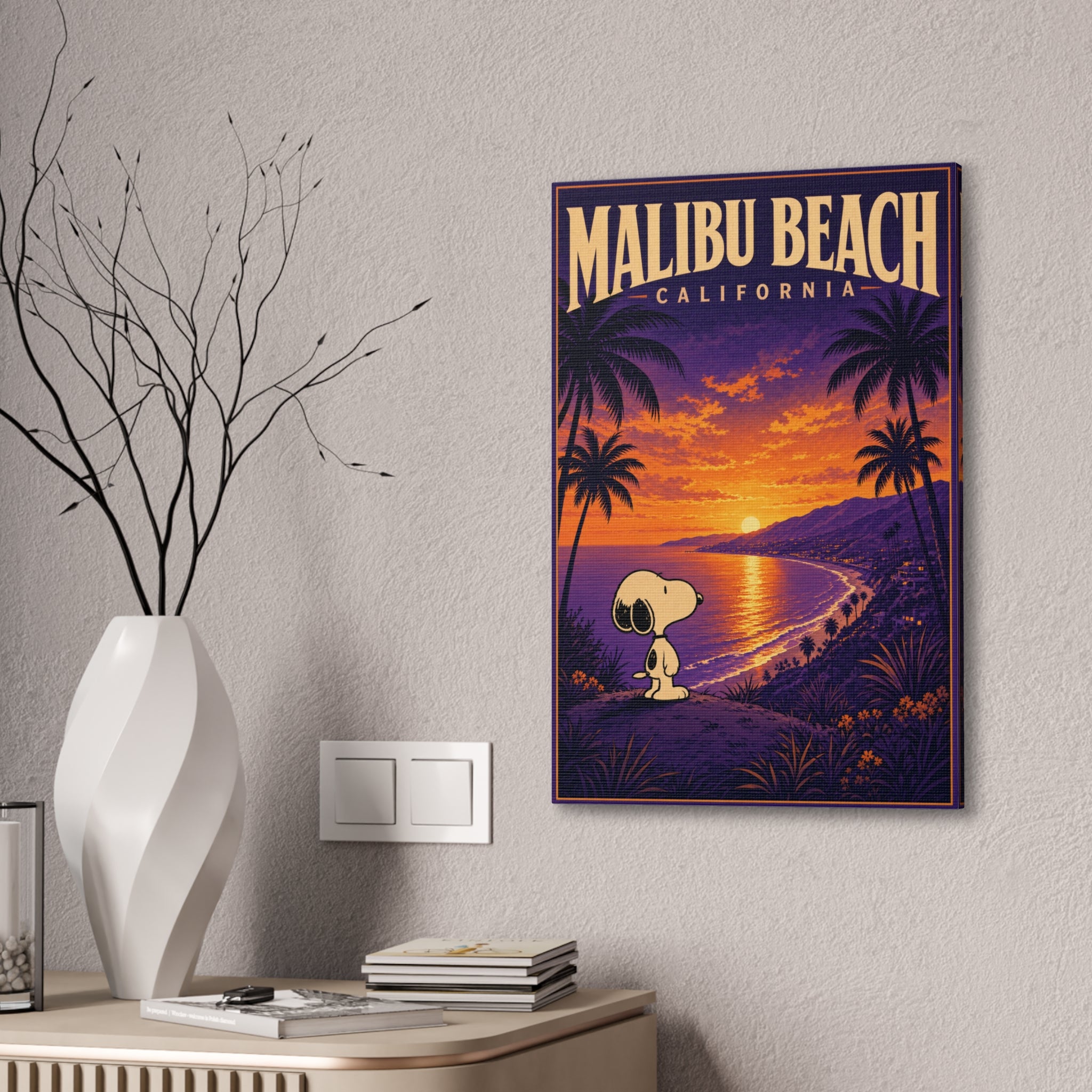 Malibu Beach Sunset Snoopy Canvas