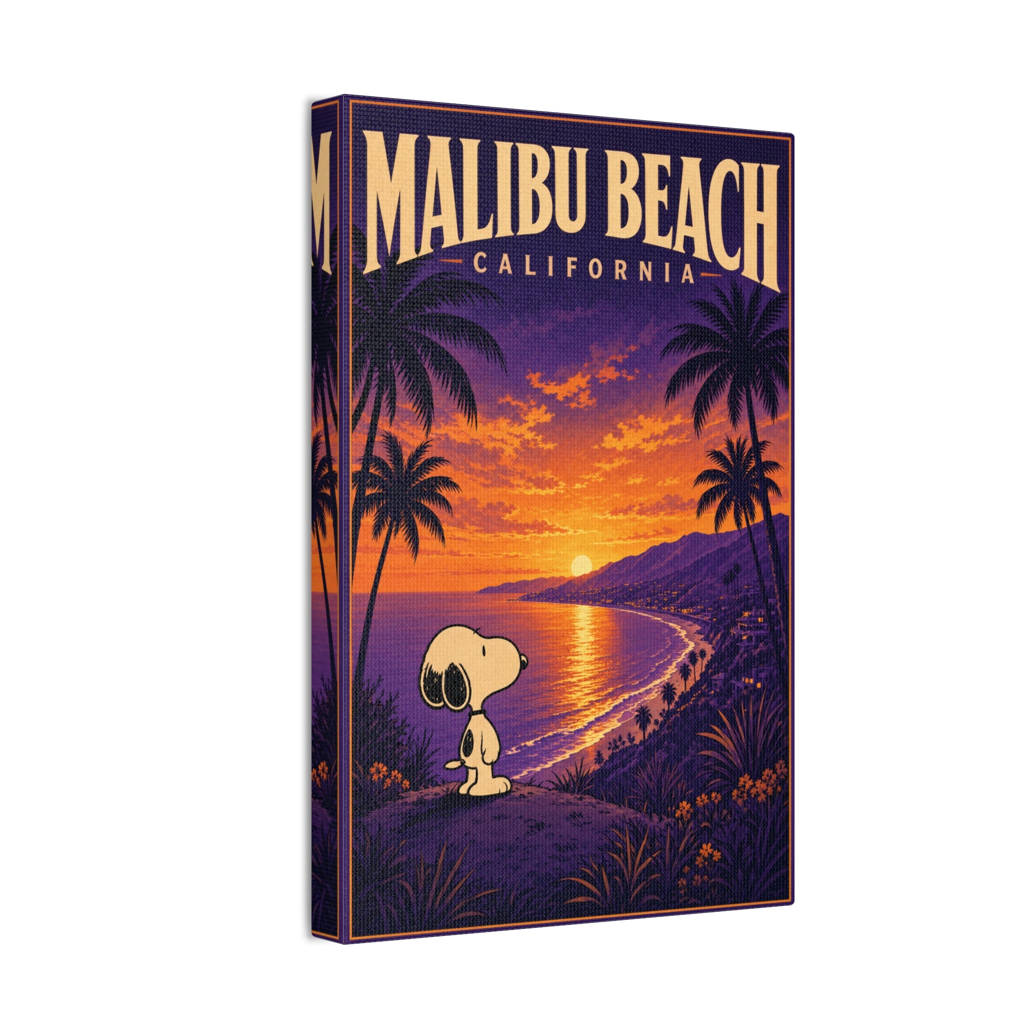 Malibu Beach Sunset Snoopy Canvas