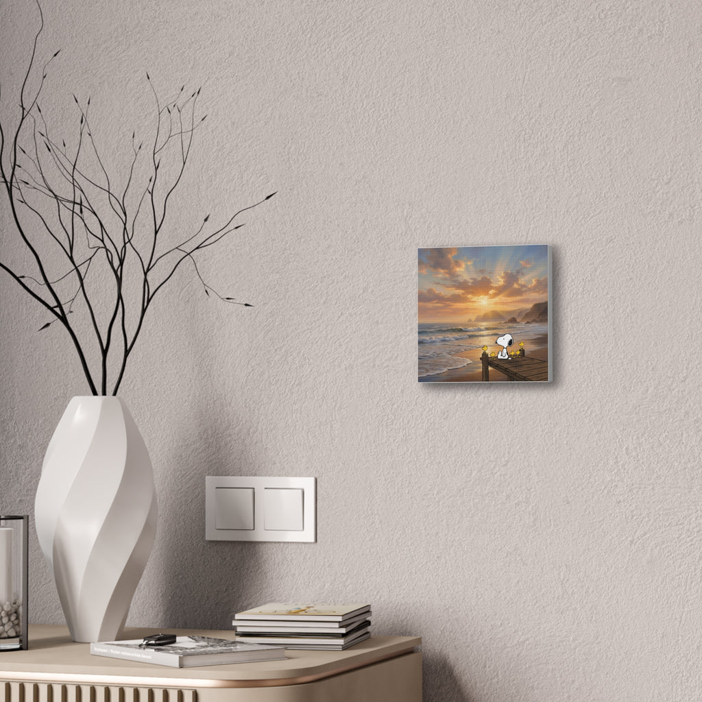 Snoopy Sunset on Pier Canvas