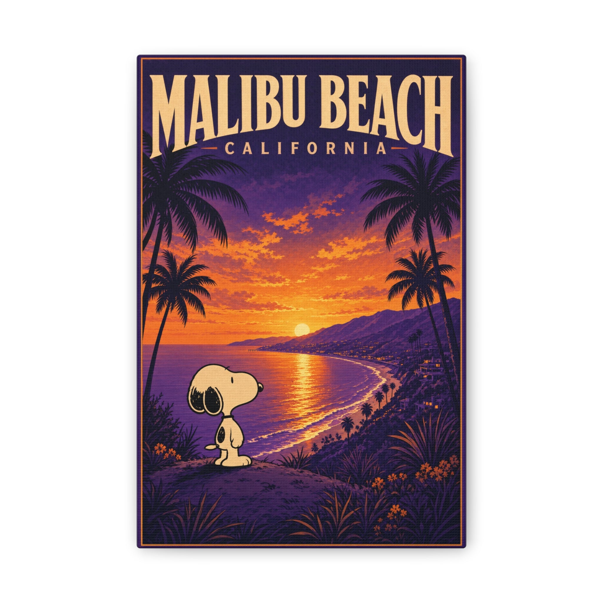 Malibu Beach Sunset Snoopy Canvas