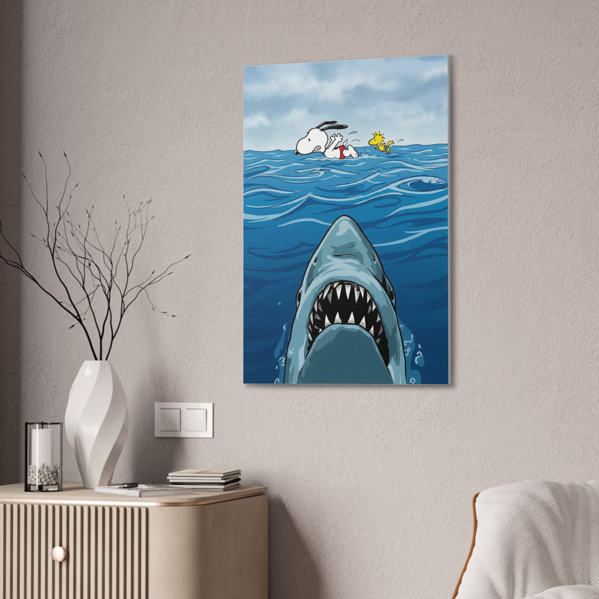 Snoopy Shark Scene Canvas