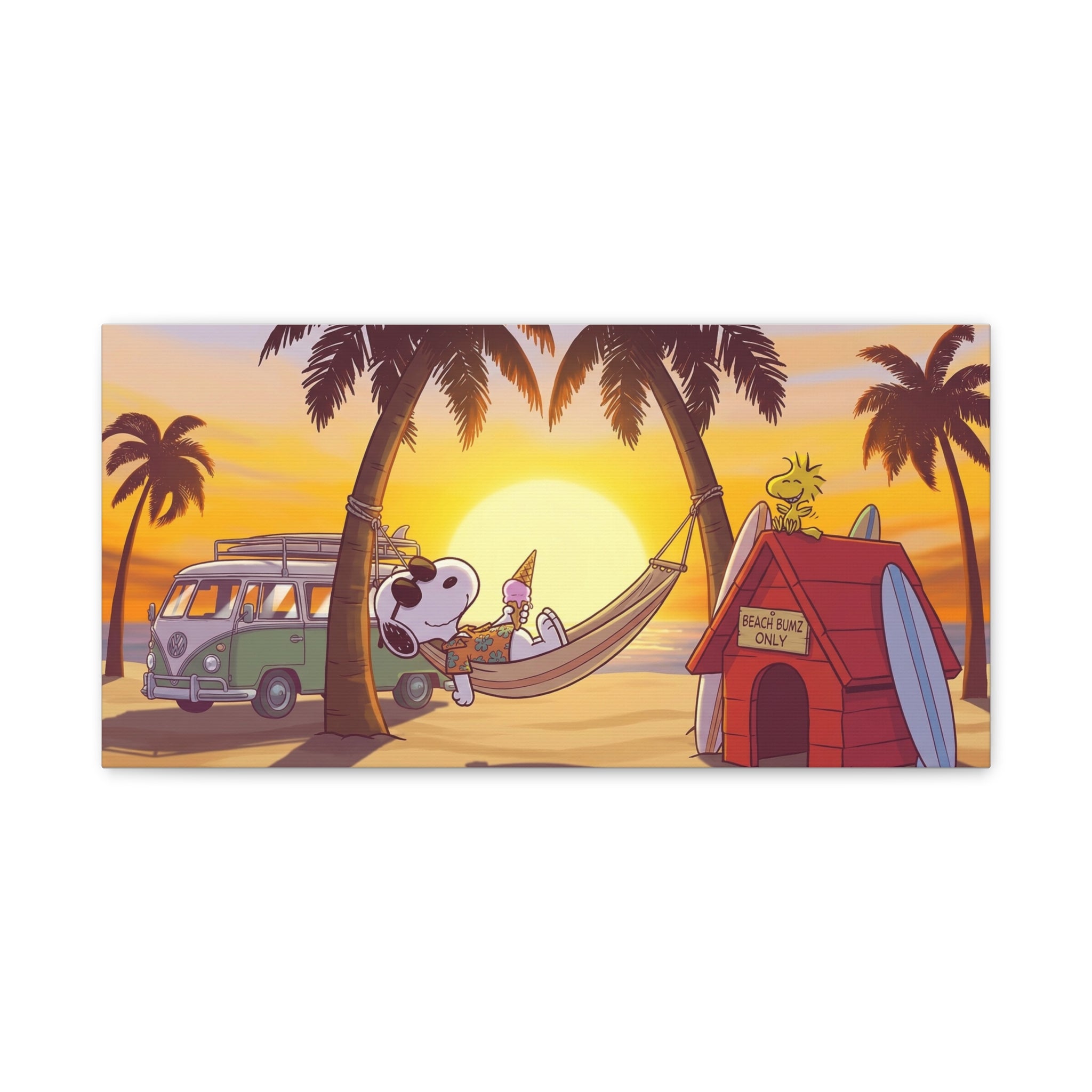 Snoopy Beach Sunset Canvas Poster