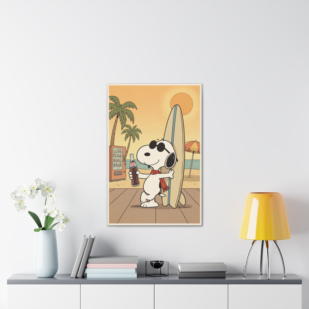 Snoopy Surfing Beach Scene Canvas