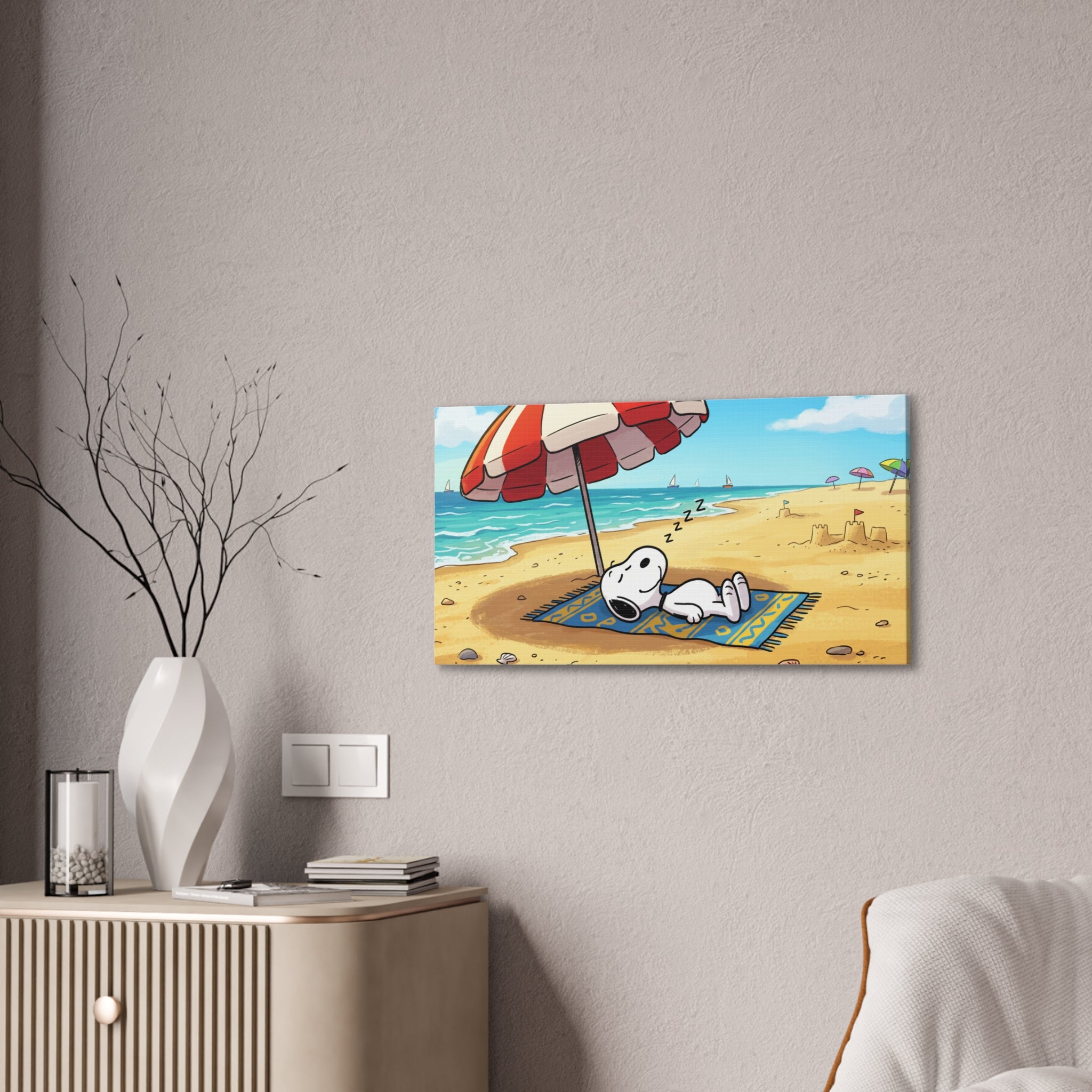 Sleeping Snoopy Beach Scene Canvas
