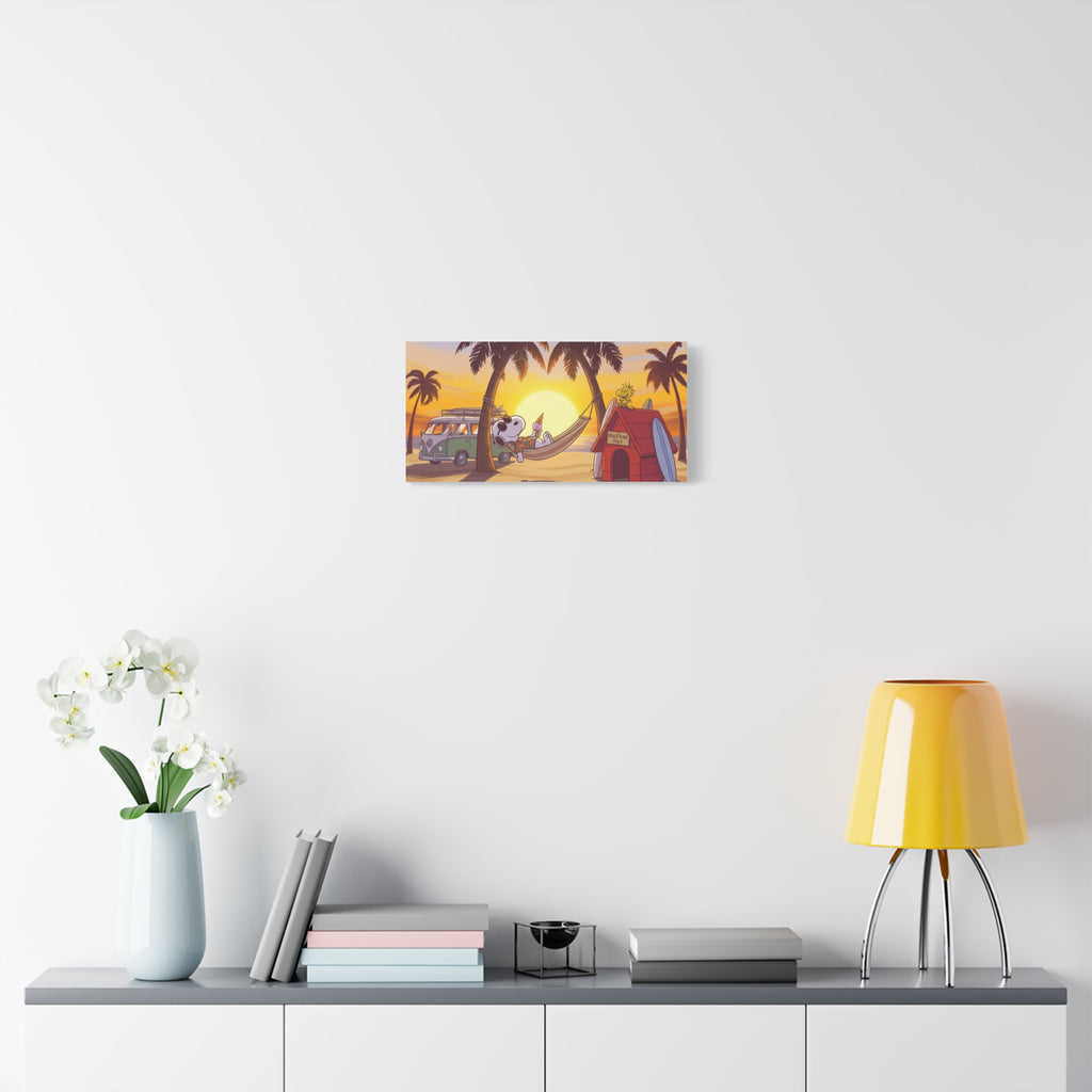 Snoopy Beach Sunset Canvas Poster