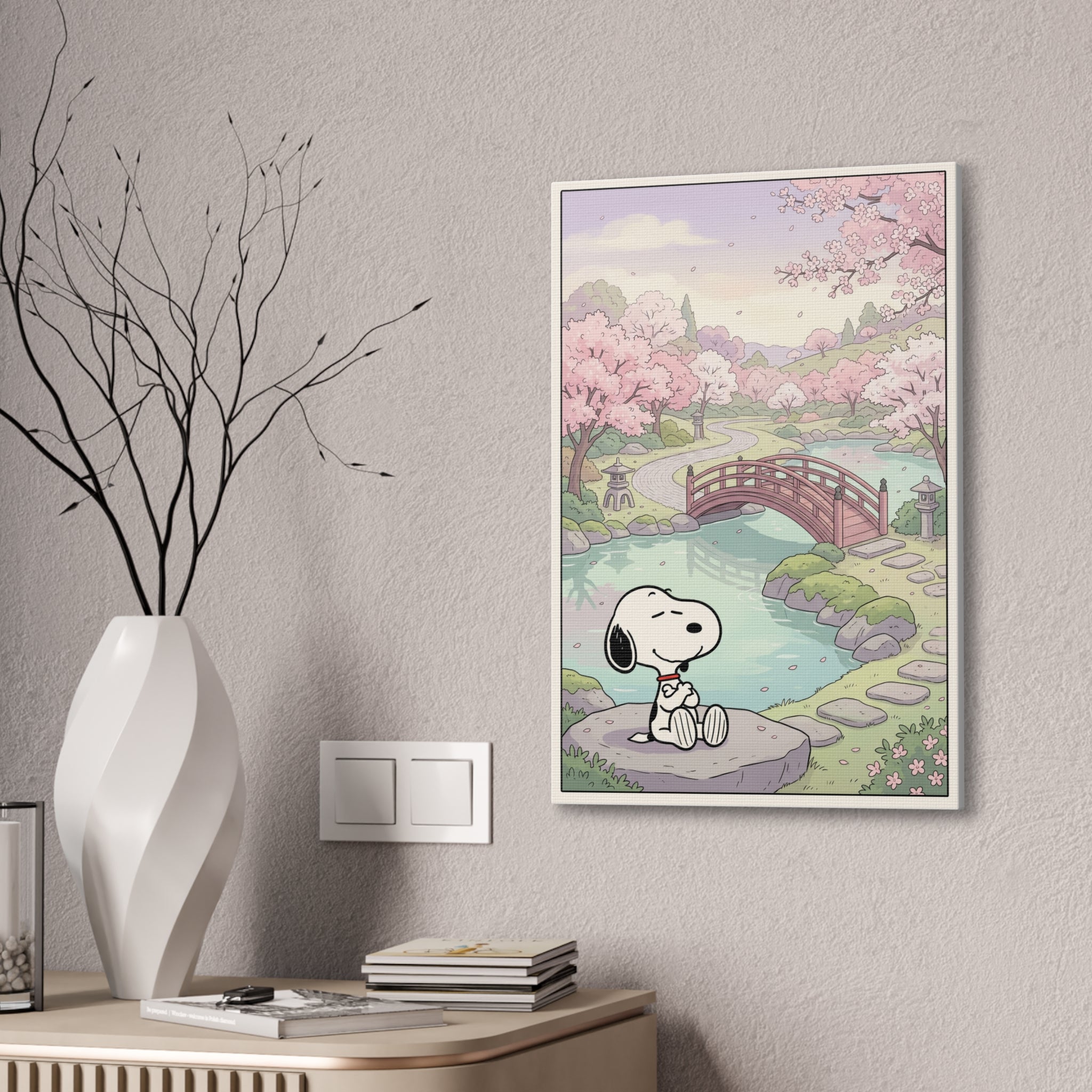 Snoopy Cherry Blossom Scene Canvas
