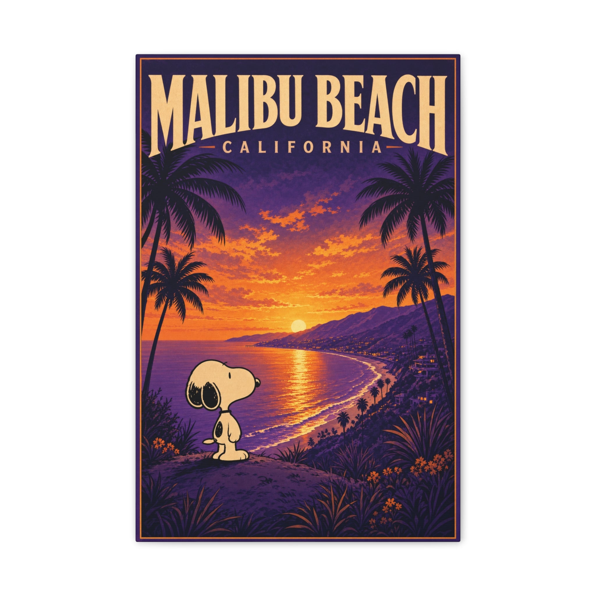 Malibu Beach Sunset Snoopy Canvas