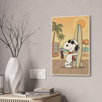 Snoopy Surfing Beach Scene Canvas