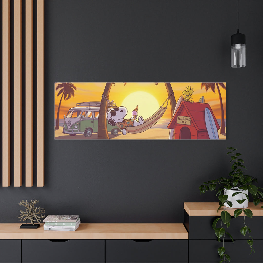 Snoopy Beach Sunset Canvas Poster