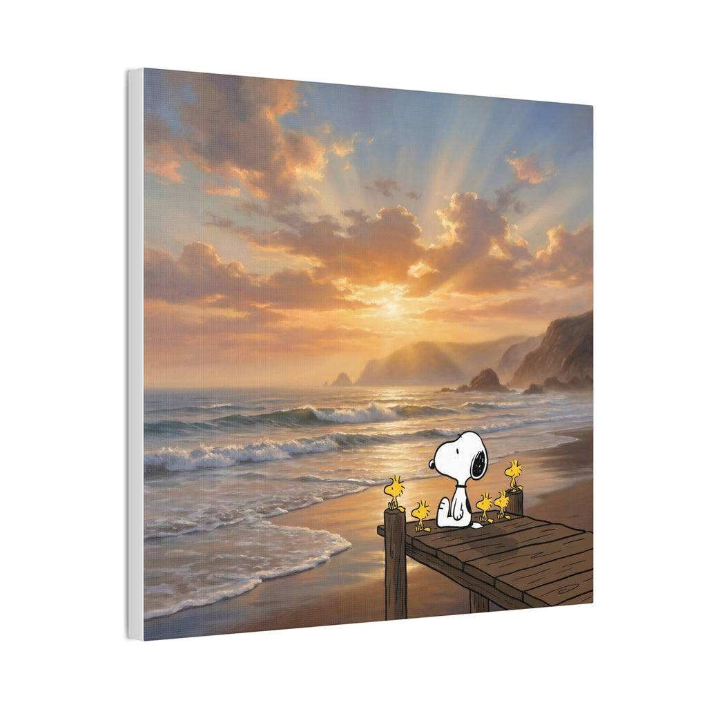Snoopy Sunset on Pier Canvas