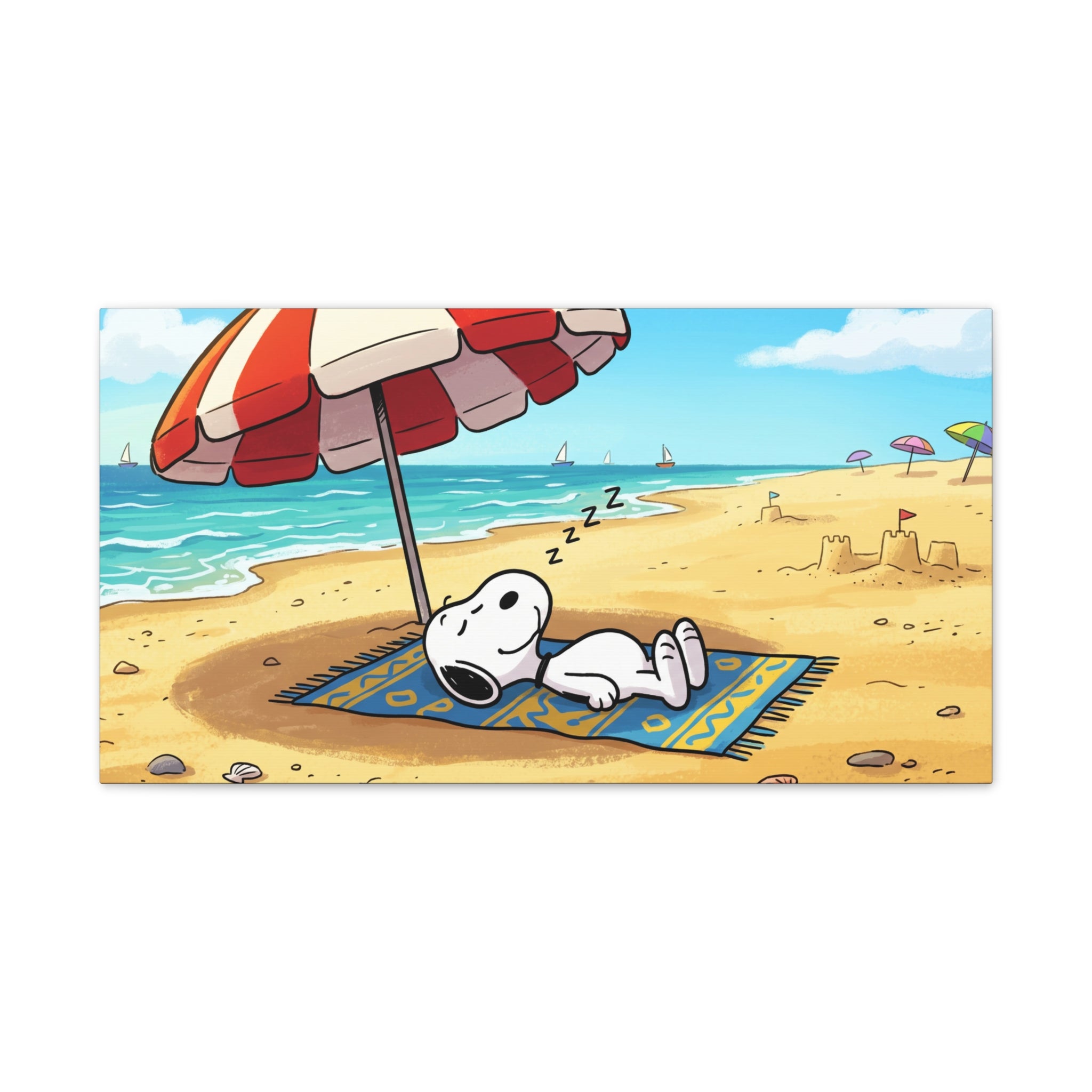 Sleeping Snoopy Beach Scene Canvas