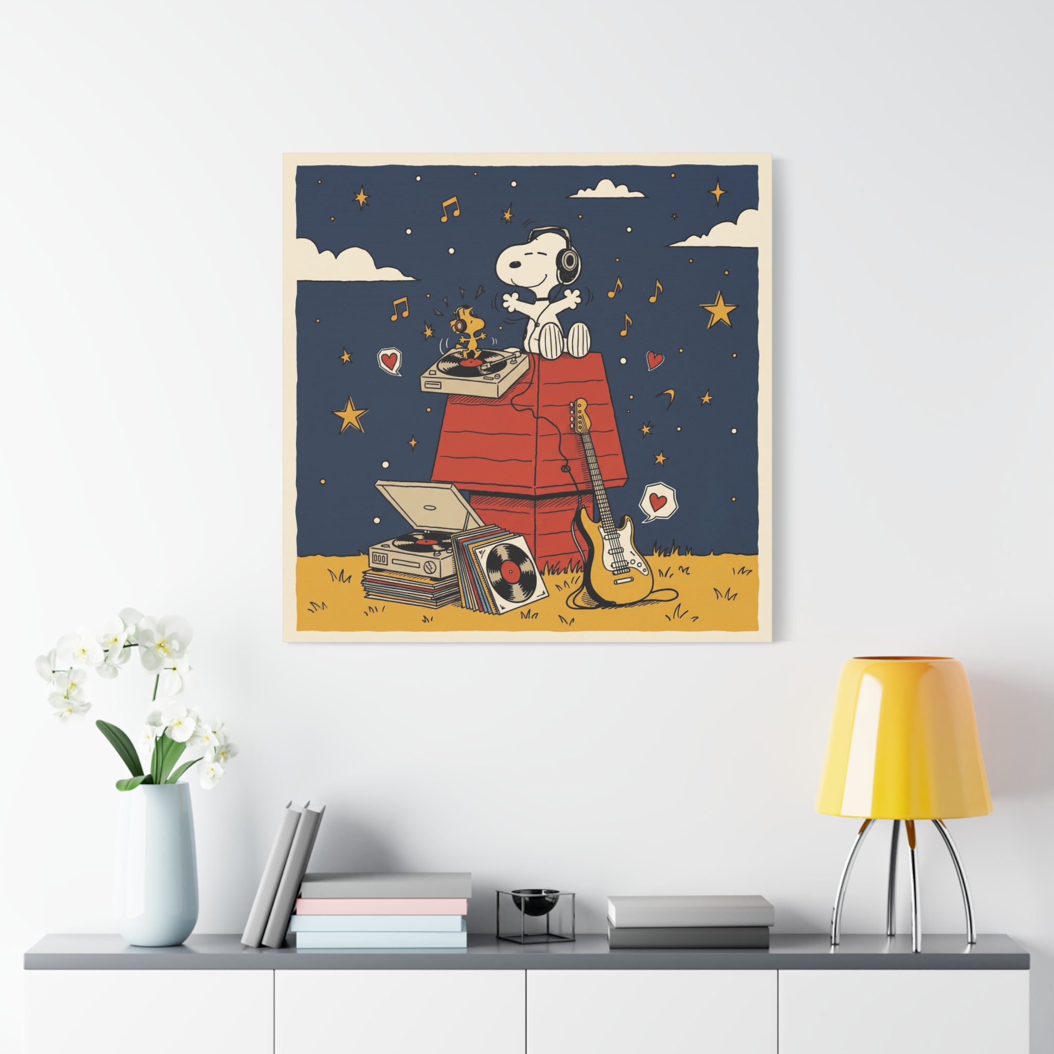 Snoopy Listening to Music Canvas