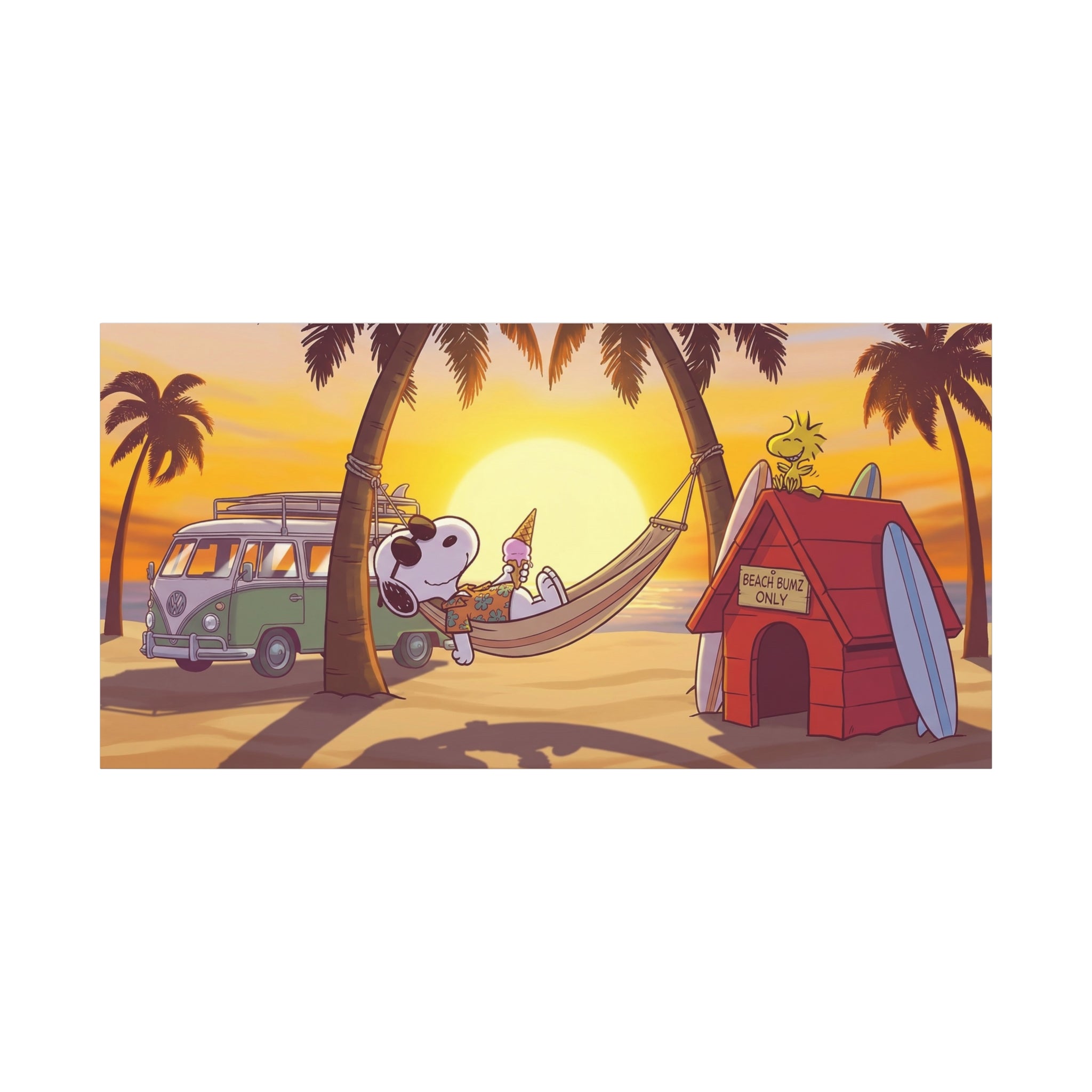 Snoopy Beach Sunset Canvas Poster