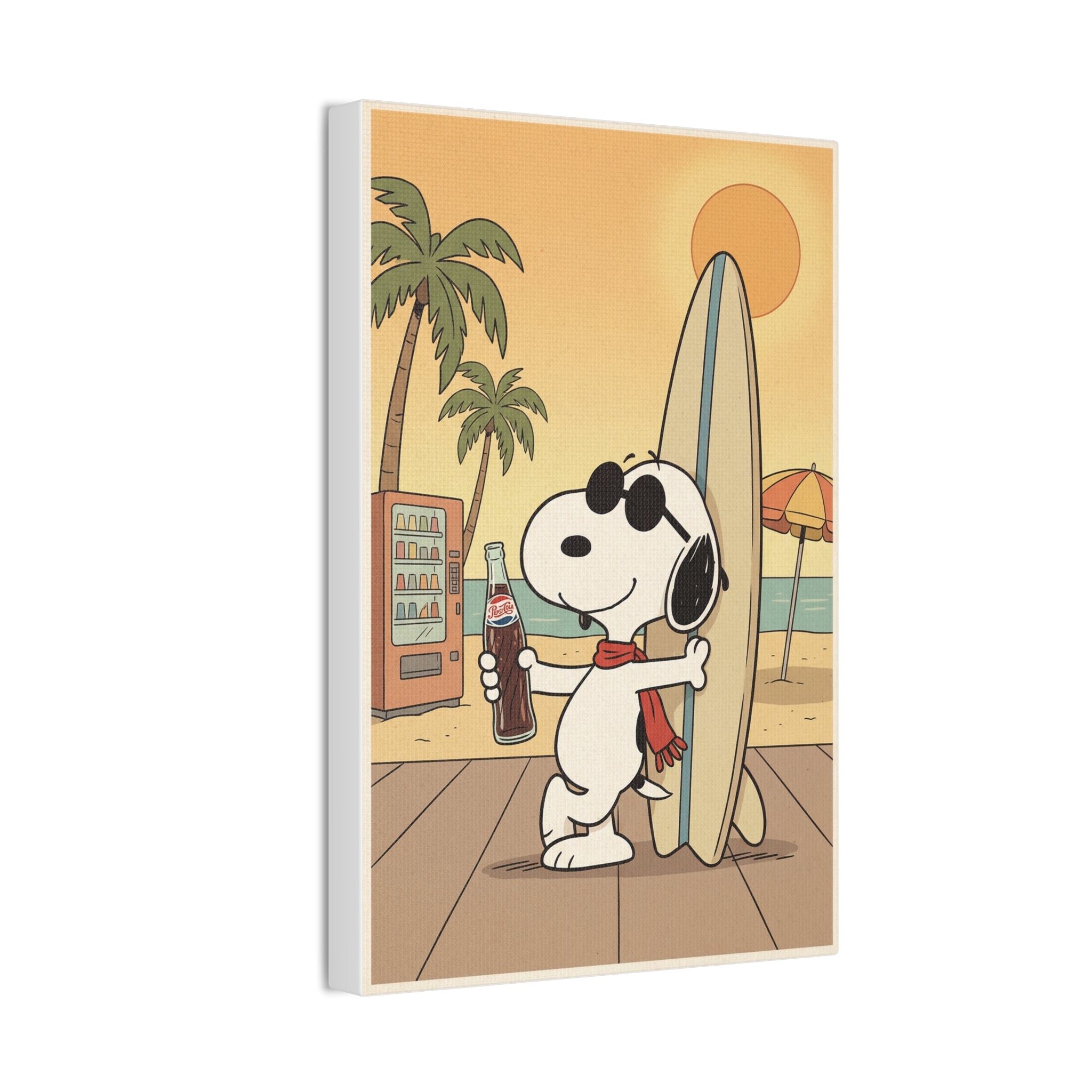 Snoopy Surfing Beach Scene Canvas