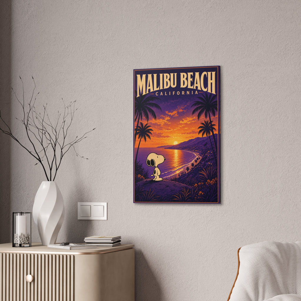 Malibu Beach Sunset Snoopy Canvas
