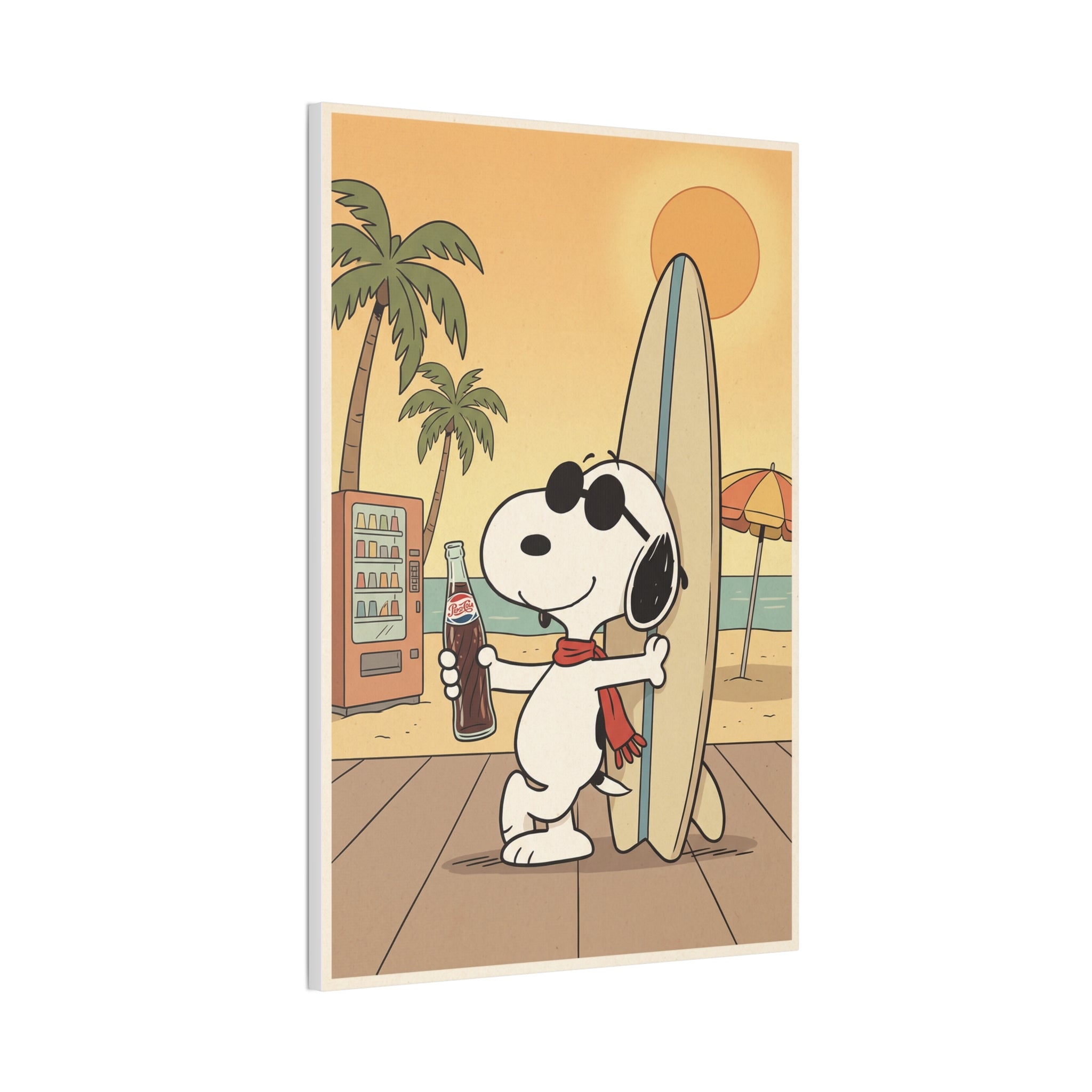 Snoopy Surfing Beach Scene Canvas