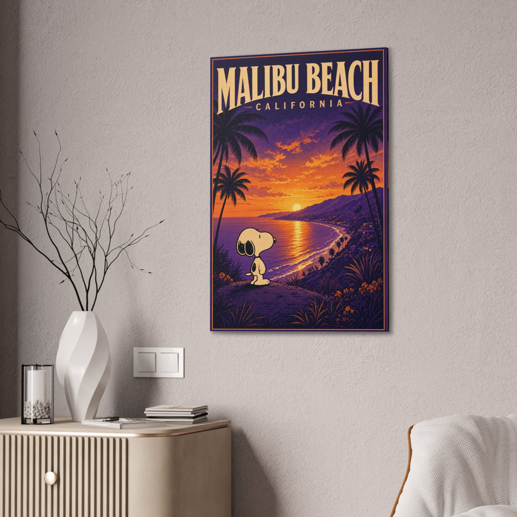 Malibu Beach Sunset Snoopy Canvas