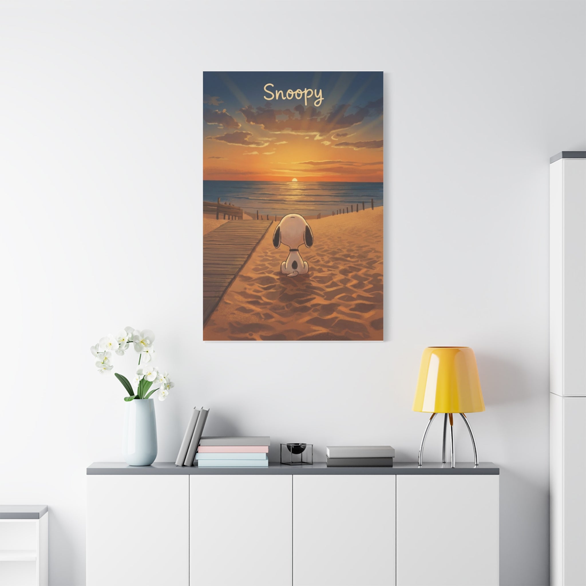 Snoopy Beach Sunset Canvas
