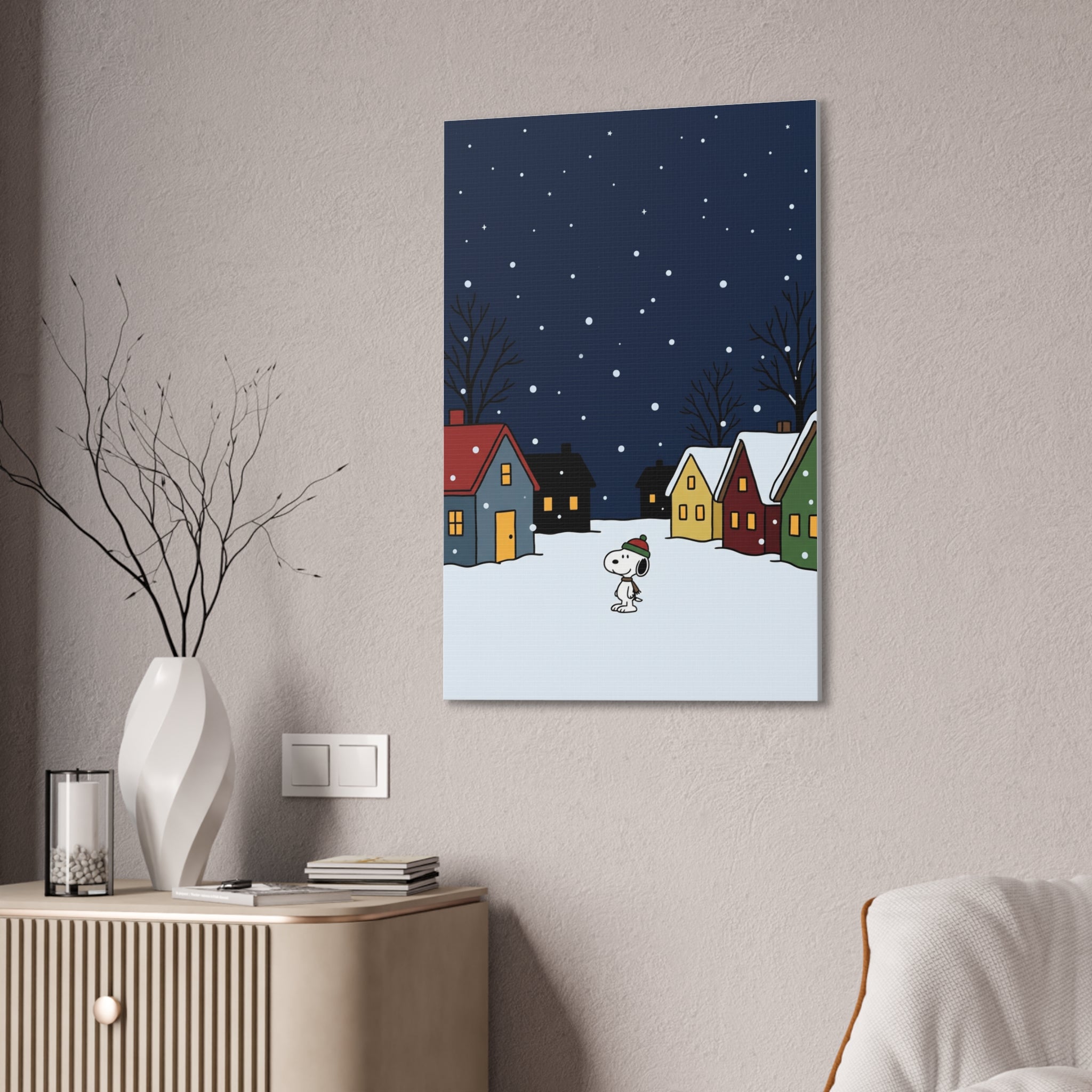 Snoopy Snowy Night Canvas
