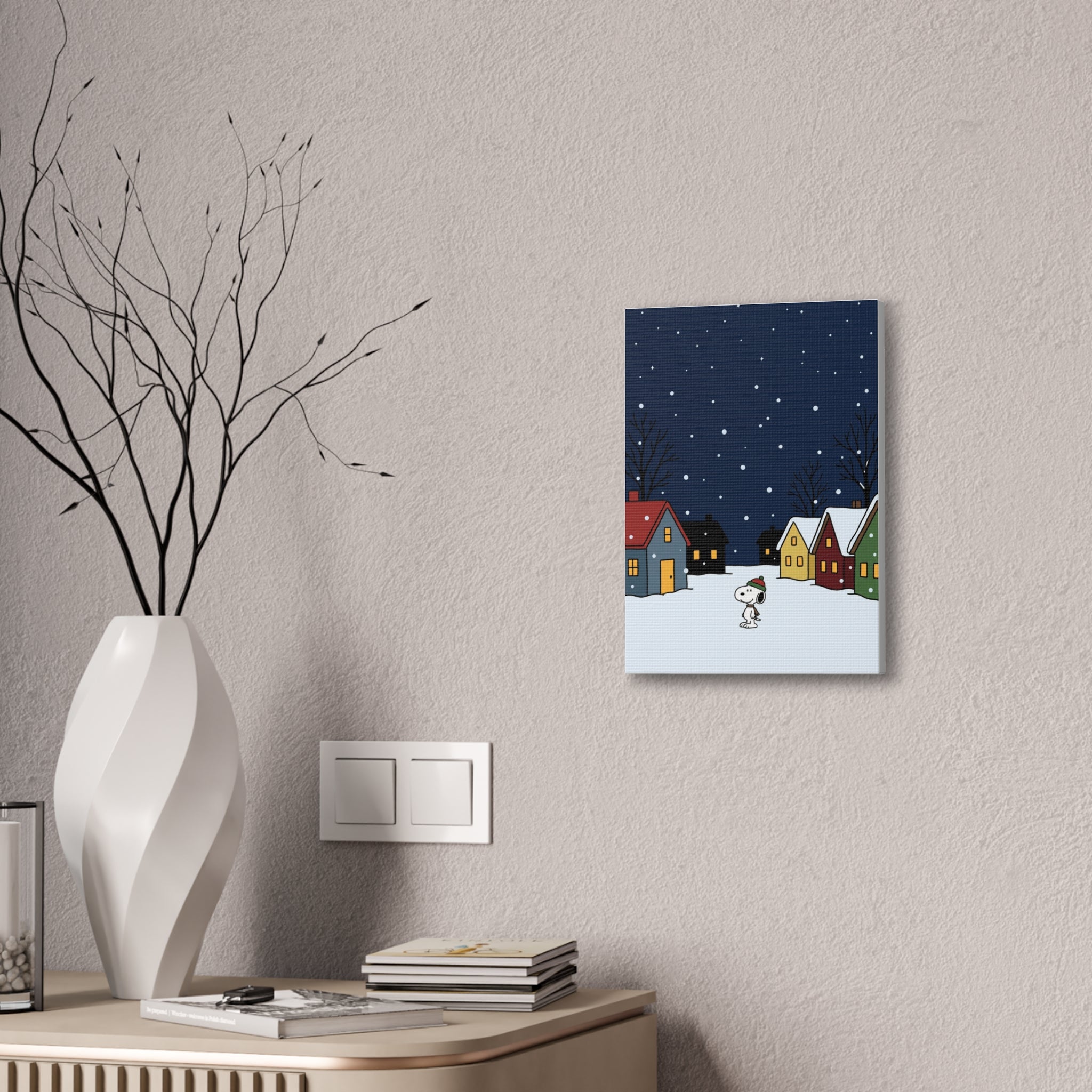 Snoopy Snowy Night Canvas
