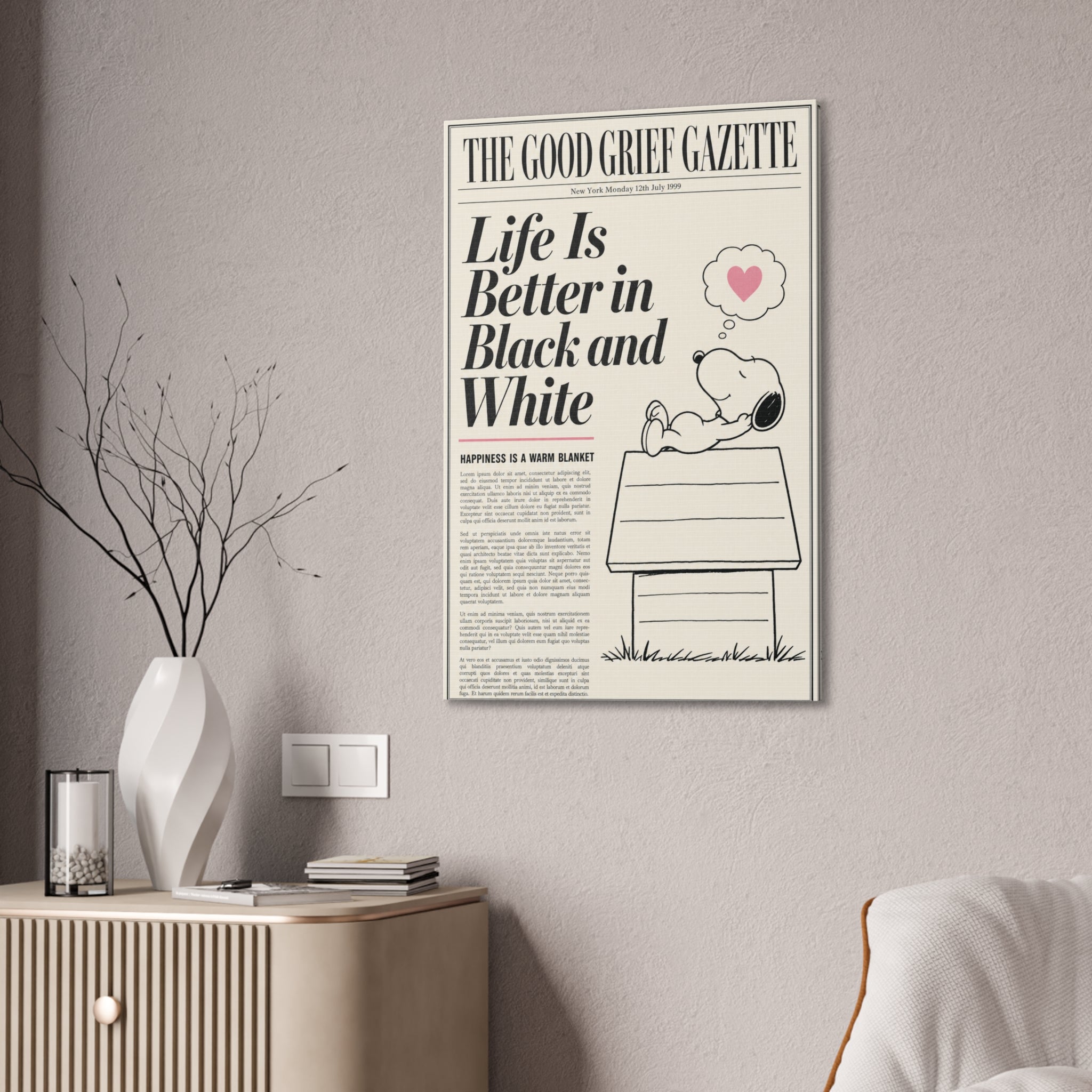Black And White Snoopy Canvas