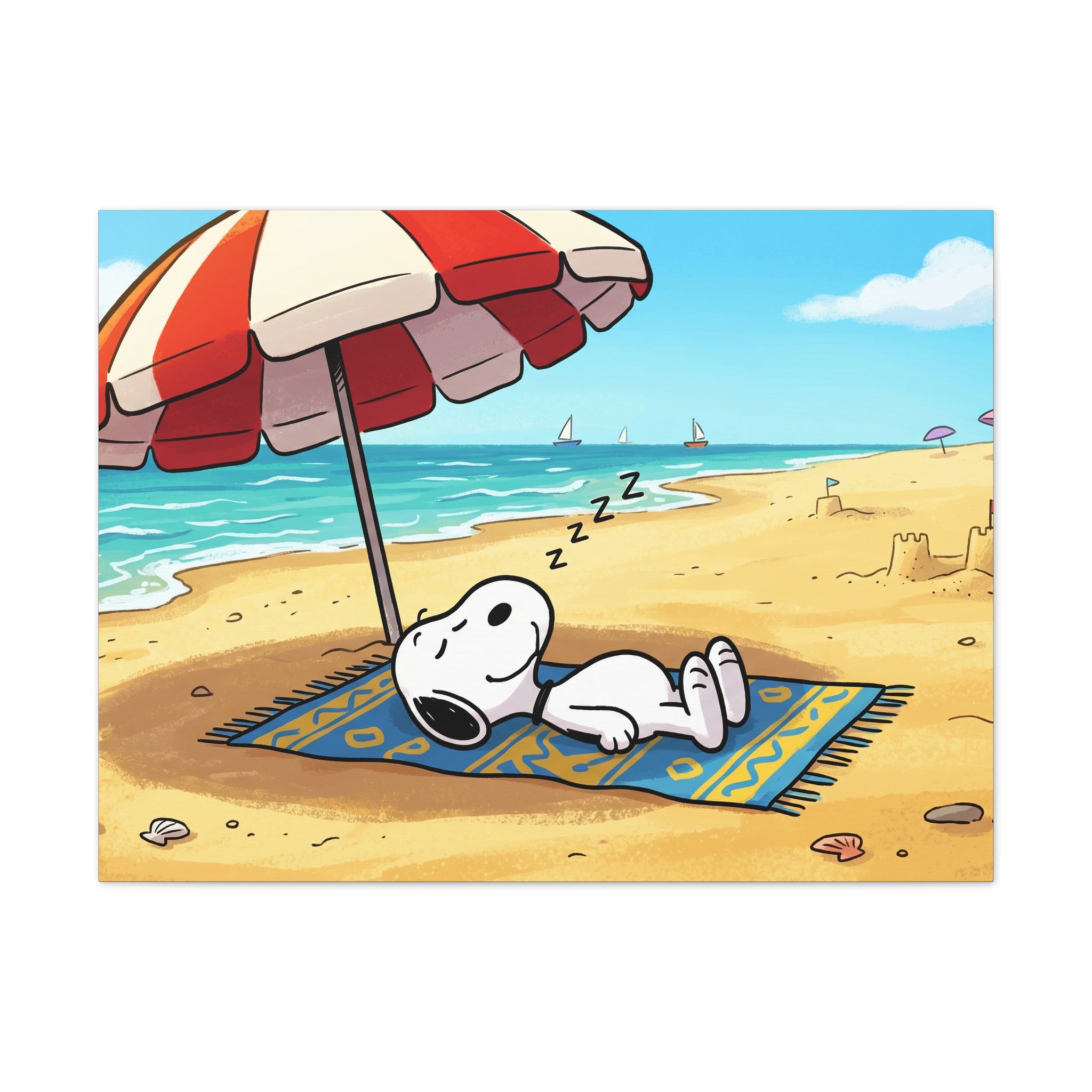 Sleeping Snoopy Beach Scene Canvas