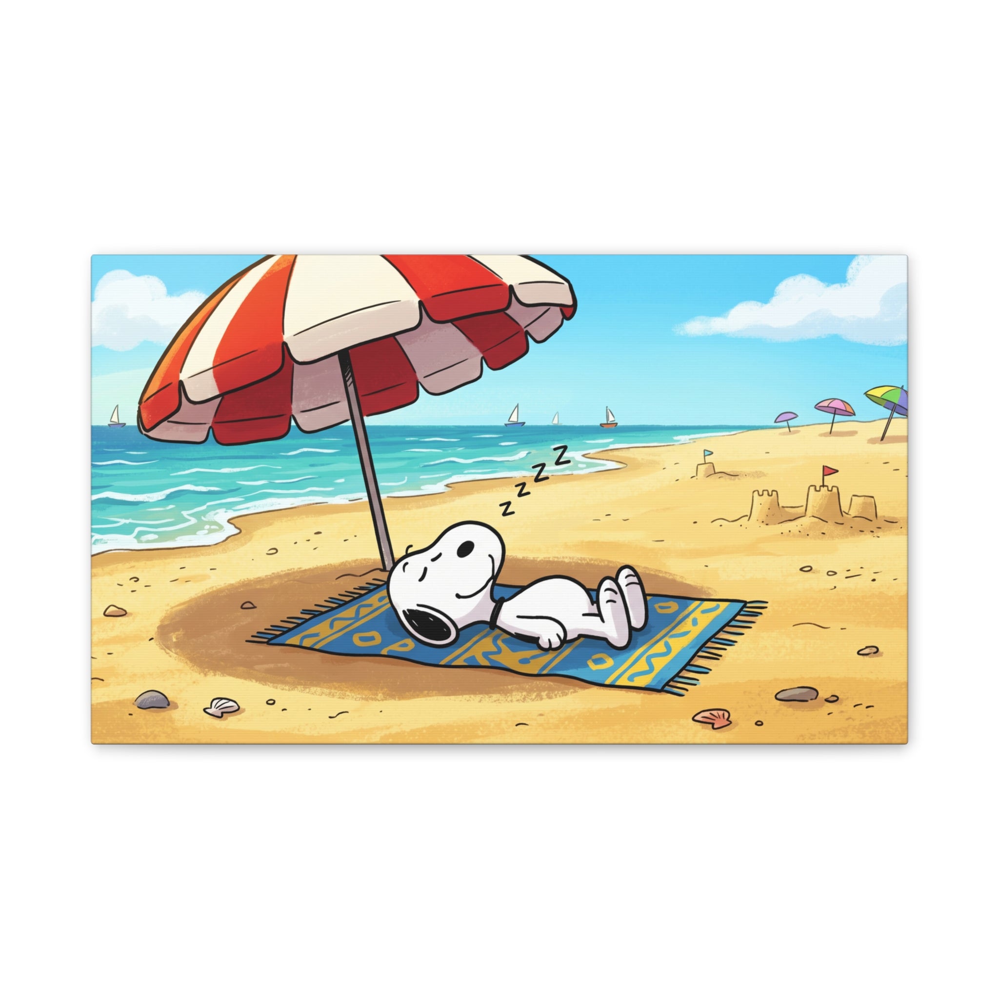 Sleeping Snoopy Beach Scene Canvas