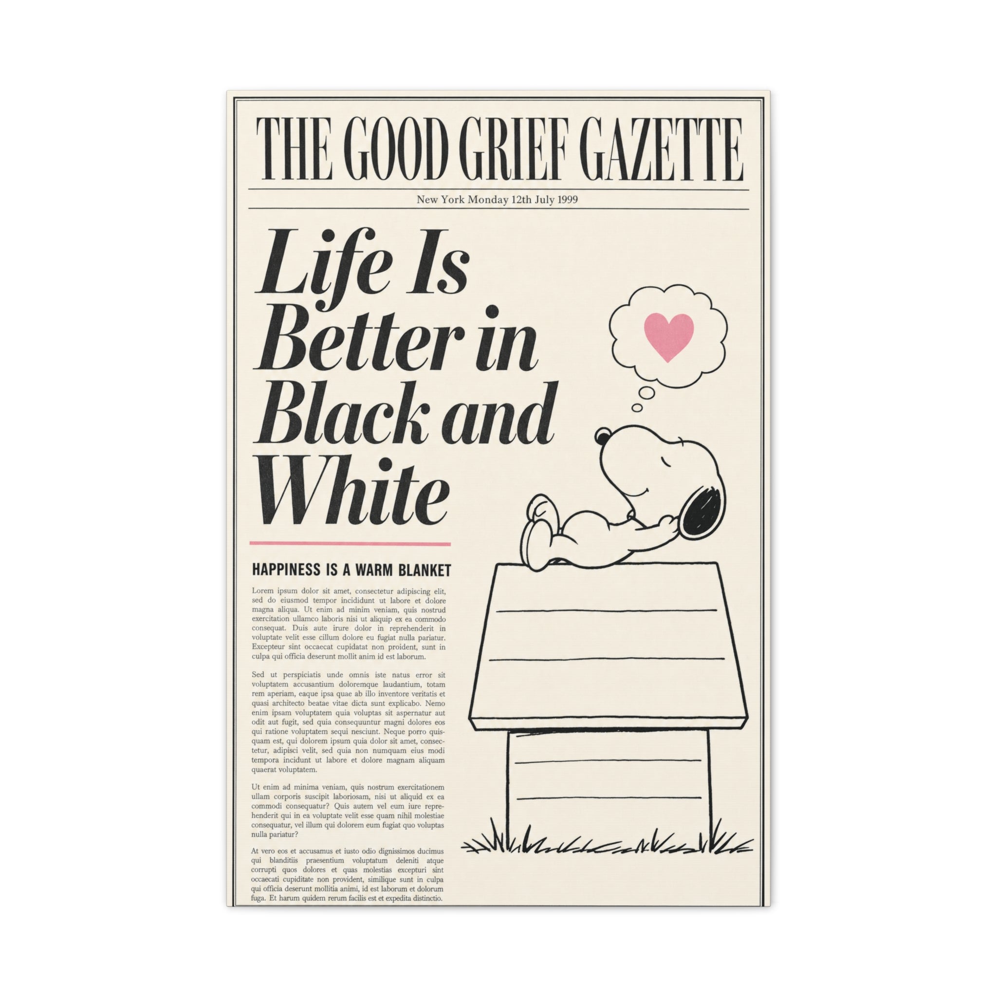 Black And White Snoopy Canvas