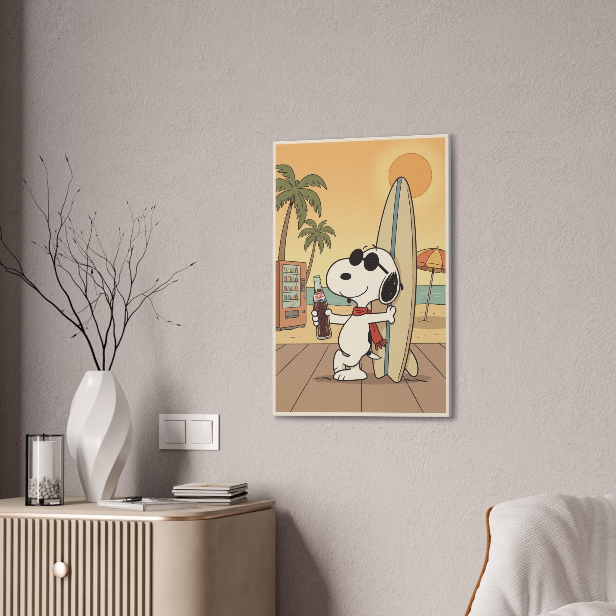Snoopy Surfing Beach Scene Canvas
