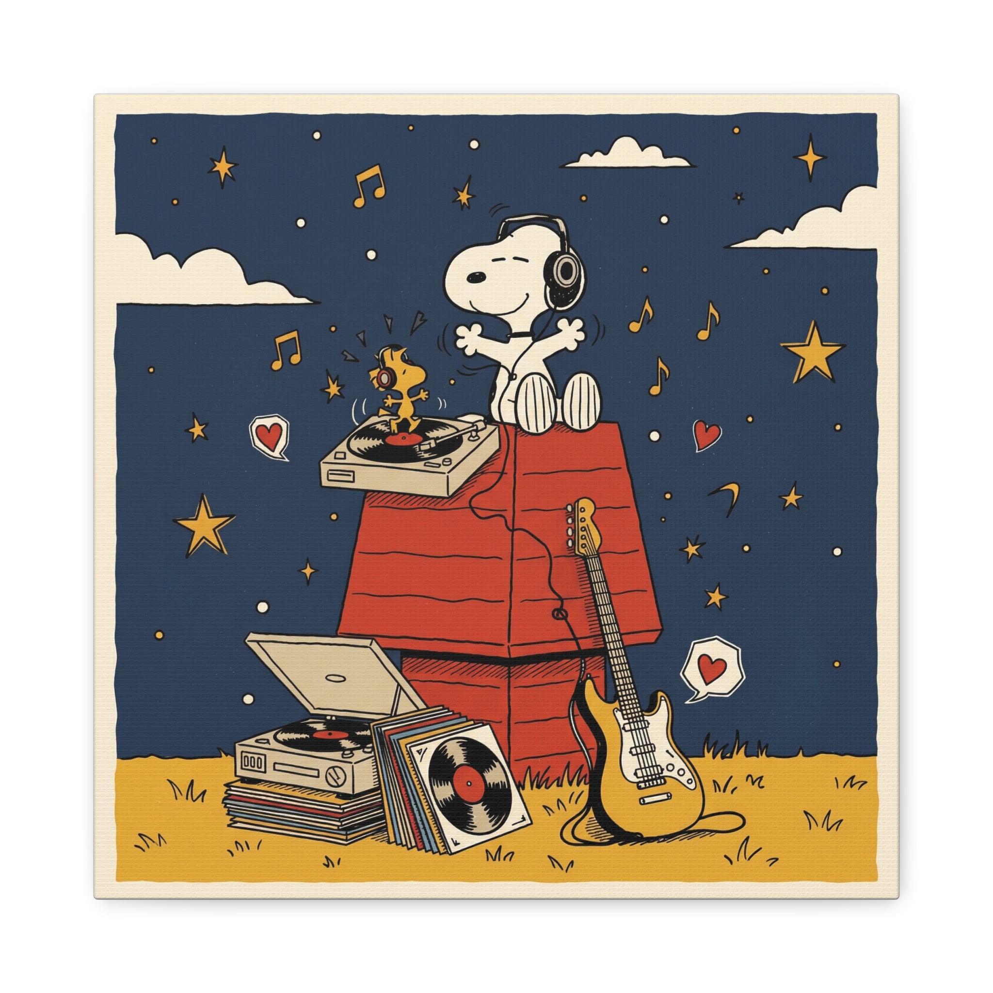 Snoopy Listening to Music Canvas