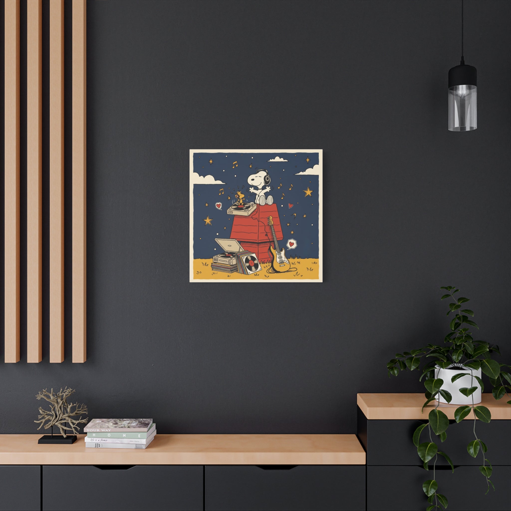 Snoopy Listening to Music Canvas