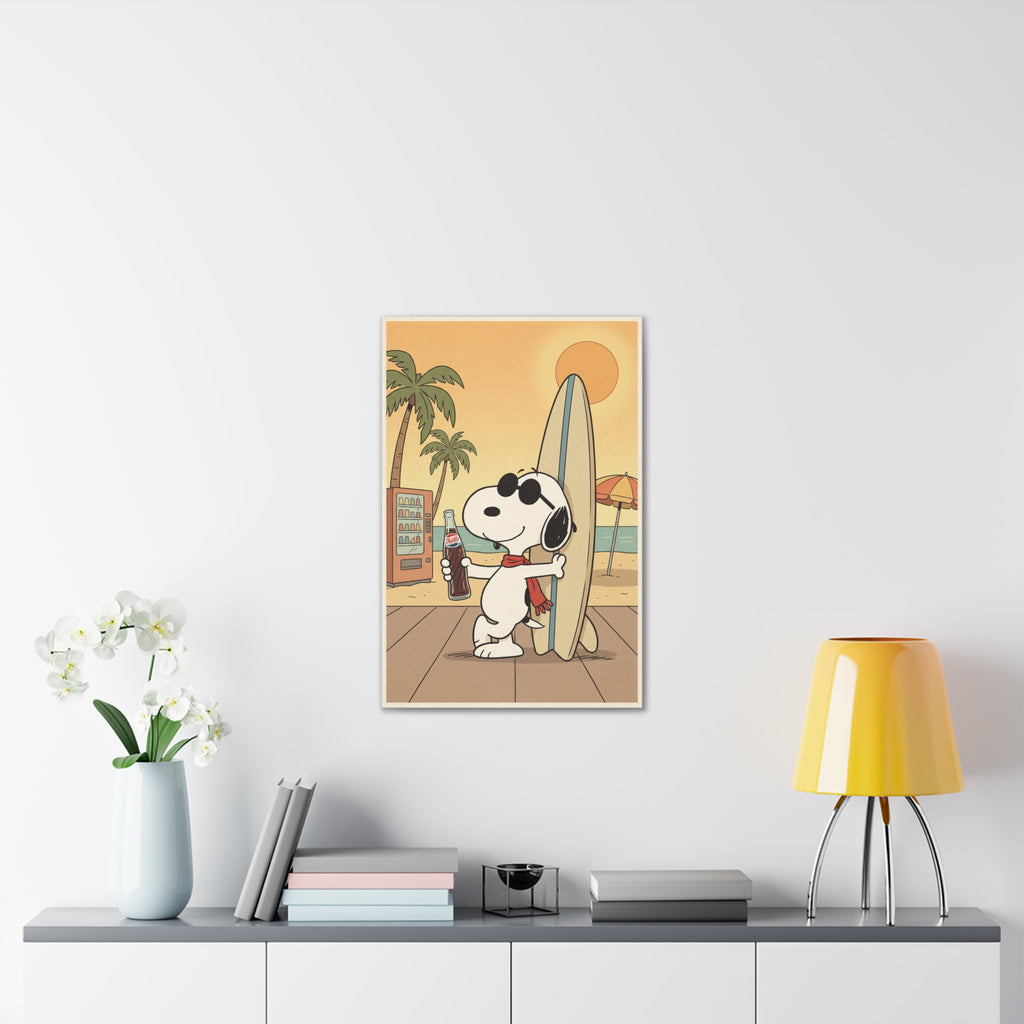 Snoopy Surfing Beach Scene Canvas