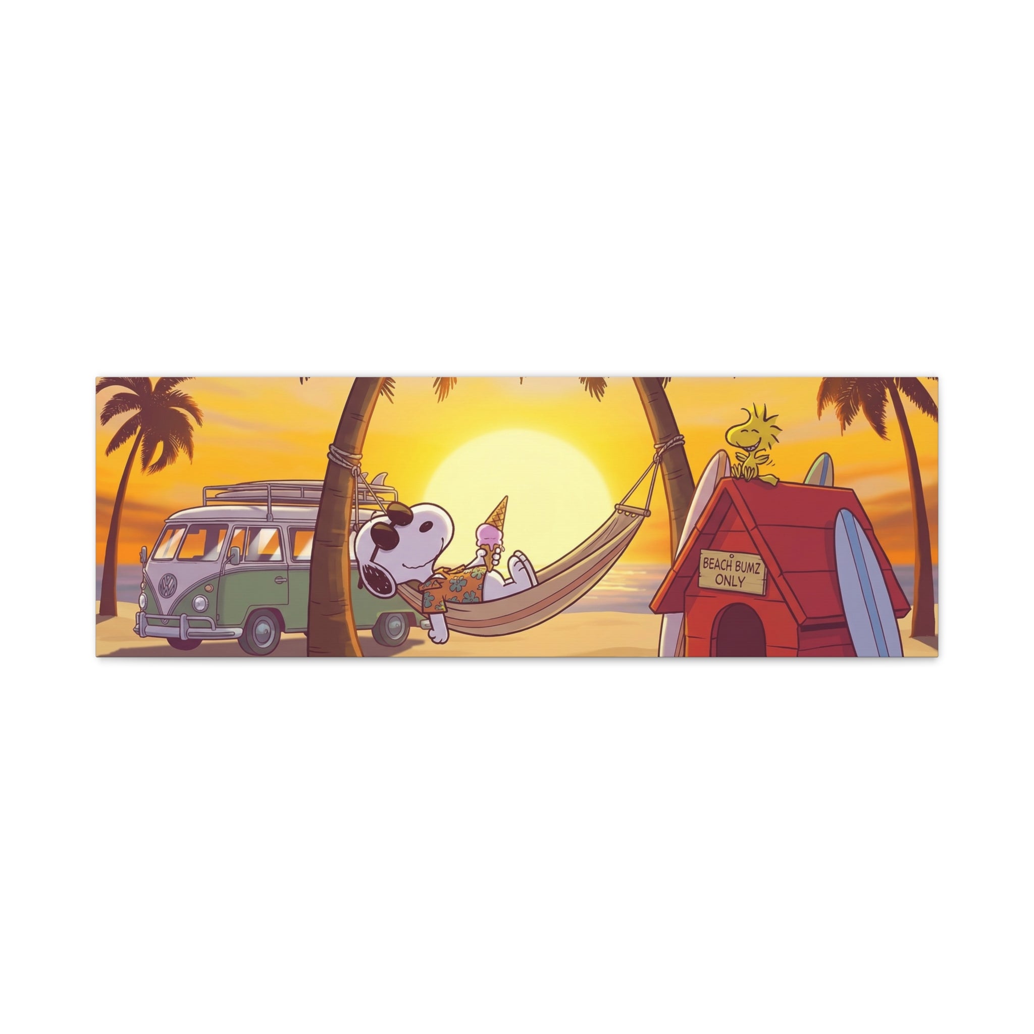 Snoopy Beach Sunset Canvas Poster