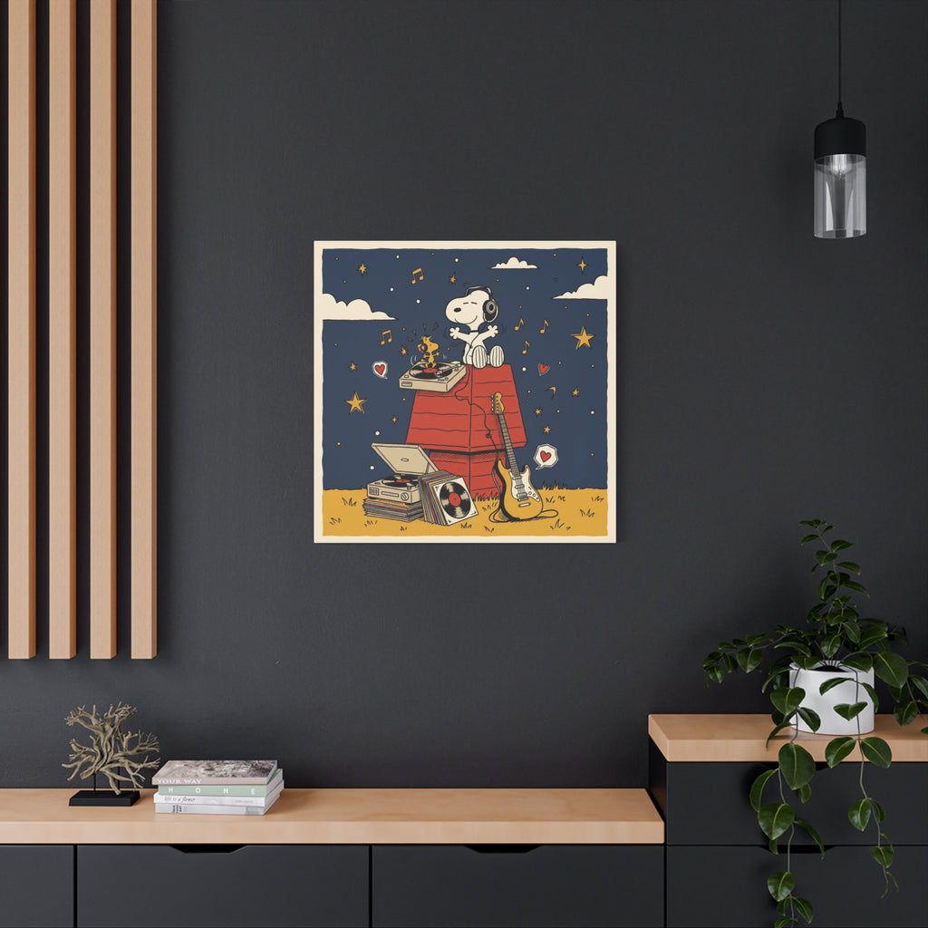 Snoopy Listening to Music Canvas