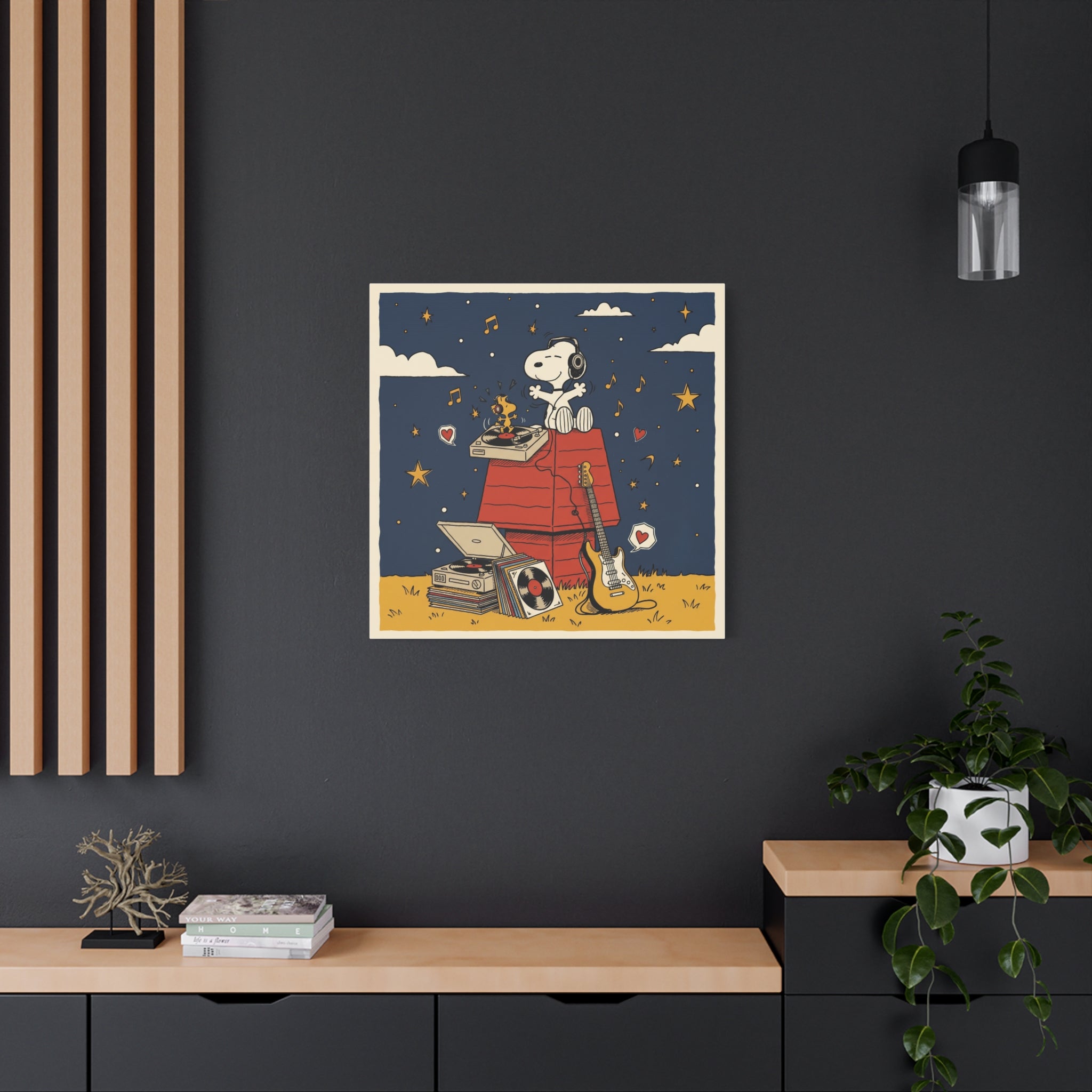 Snoopy Listening to Music Canvas