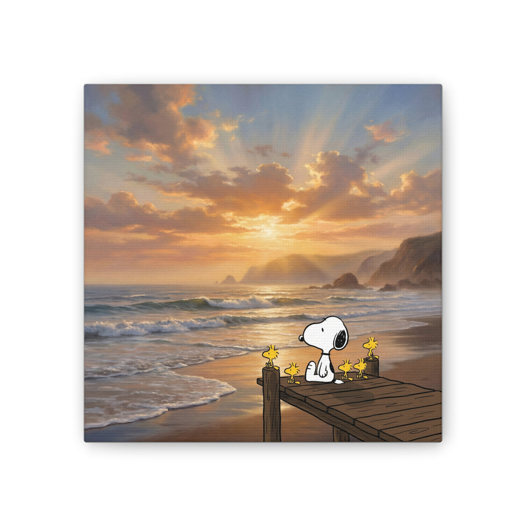 Snoopy Sunset on Pier Canvas