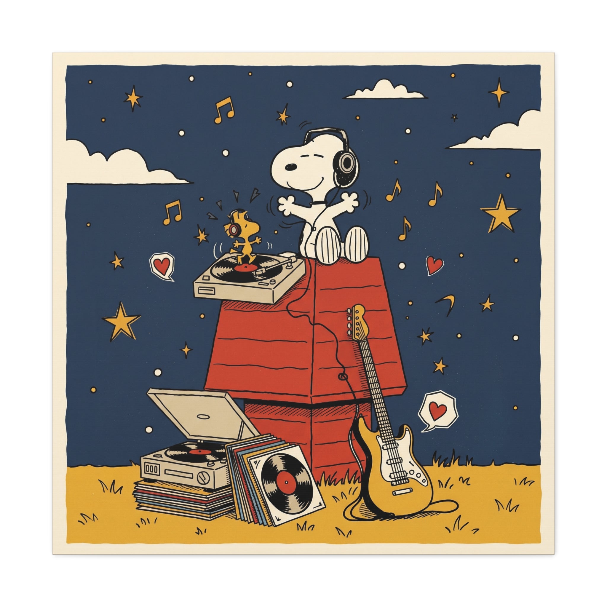Snoopy Listening to Music Canvas