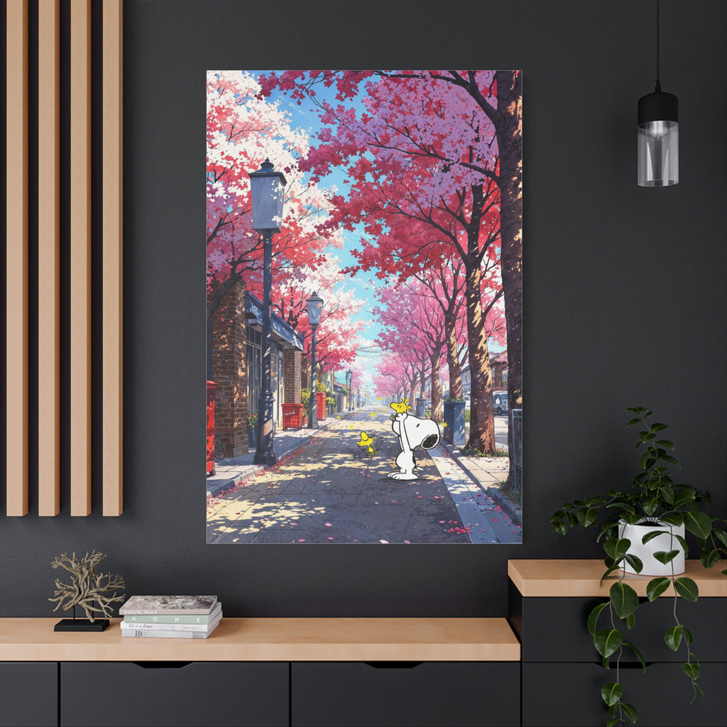 Snoopy Cherry Blossom Street Canvas
