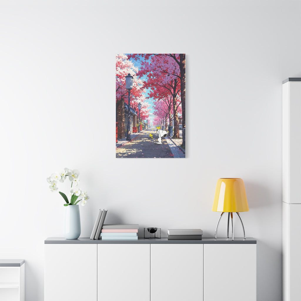 Snoopy Cherry Blossom Street Canvas