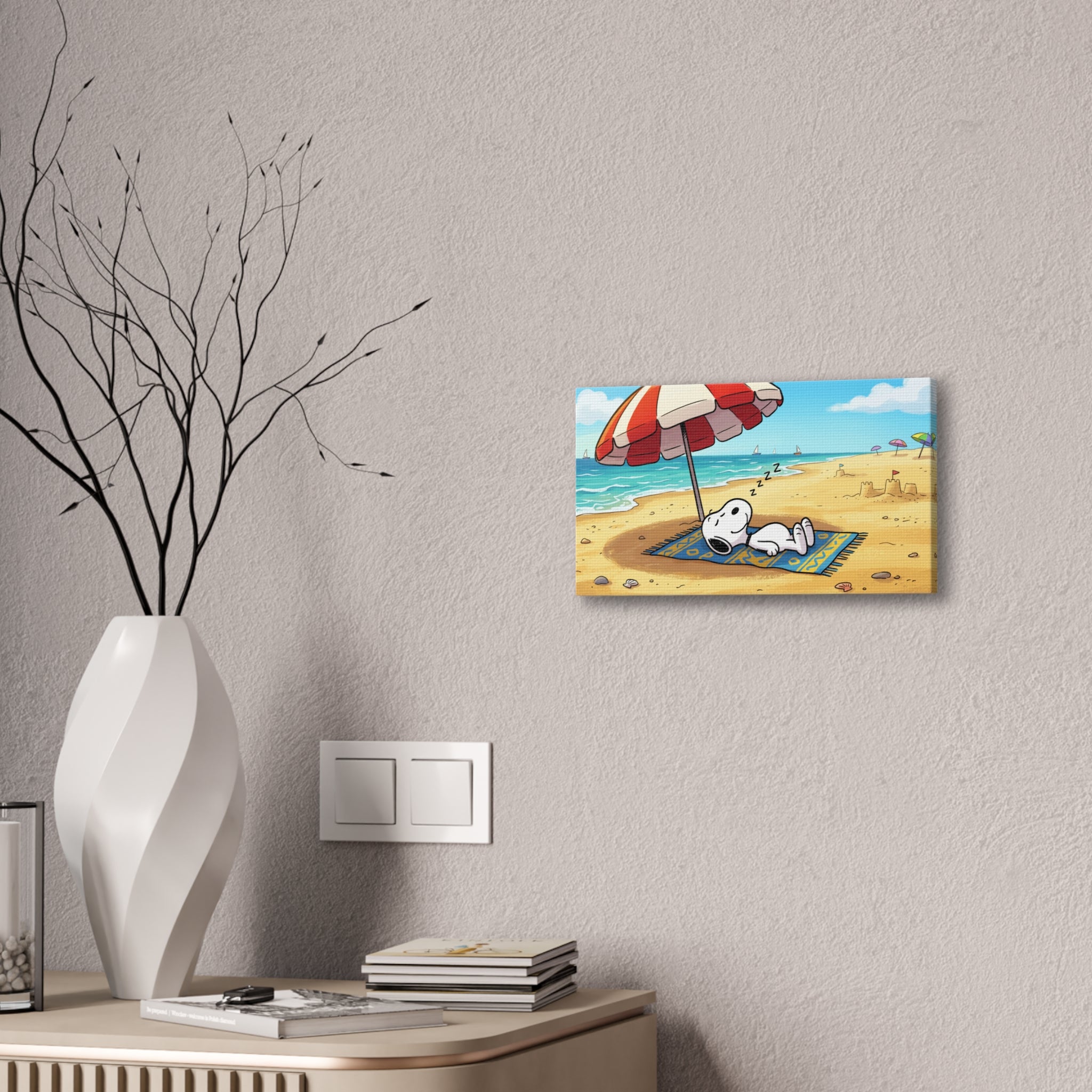Sleeping Snoopy Beach Scene Canvas